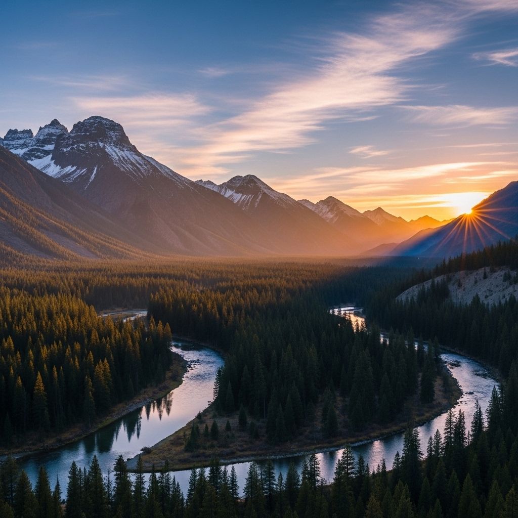 Vue panoramique d'une montagne enneigée au crépuscule avec des tons de bleu profond et de rose dorés, symbolisant l'effort, la persévérance et l'équilibre naturel